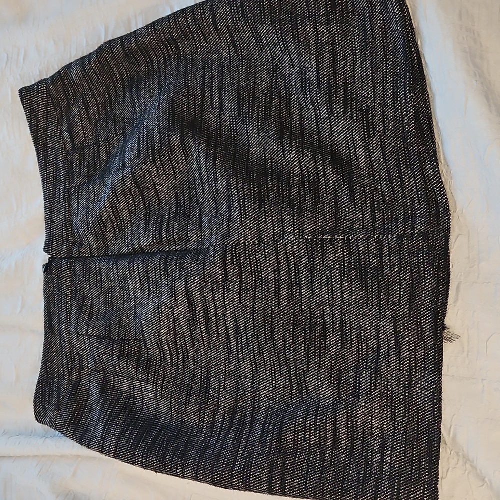 LOFT Heather Gray Faux Wrap Textured Weave Mini Skirt Fringed Trim Sz 8 - Picture 6 of 10